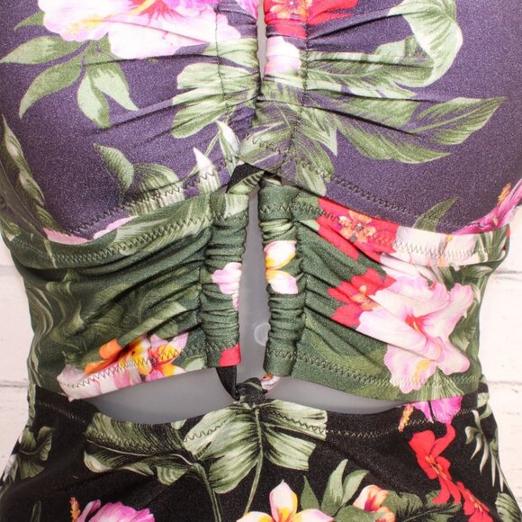 Bar III Women's Floral Keyhole One-Piece Swimsuit Navy Blue Size Large NWT - Picture 5 of 8